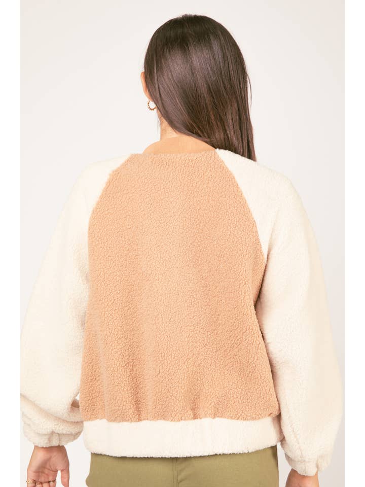 VERY J - Wholesale Fleece - Women's - NJ90195-Raglan Sleeve Oversized Color Block Fleece Jacket13