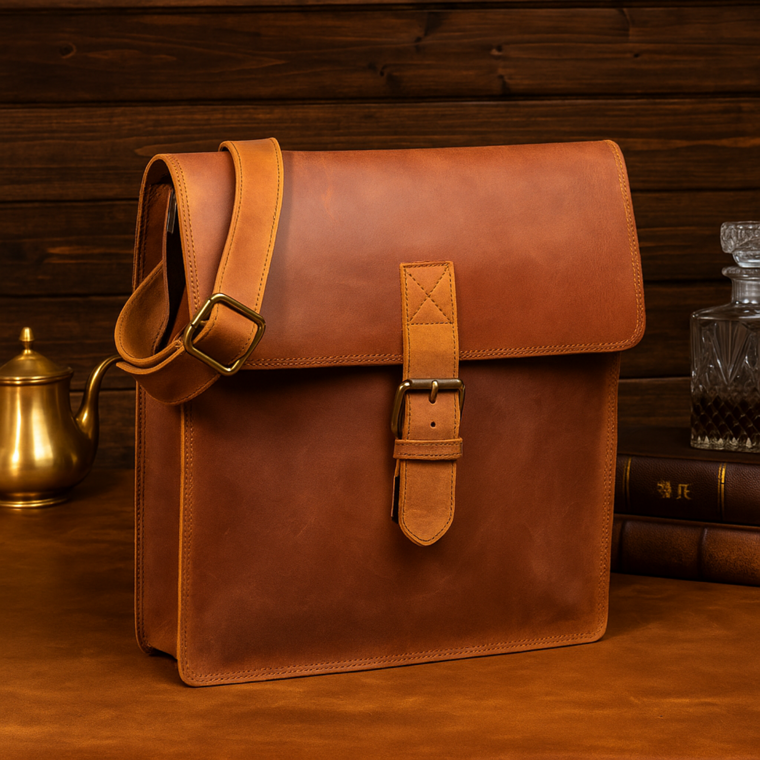 Hides - Venta al por mayor Maletín - Hombre - Bolso de cuero marrón silla minimalista tipo bandolera Montreal13