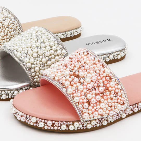 Mars Sky Shoes Wholesale - Wholesale Slides - Women's - Bamboo STARIE-07 Women Pearl Studded Slide Flat Sandal