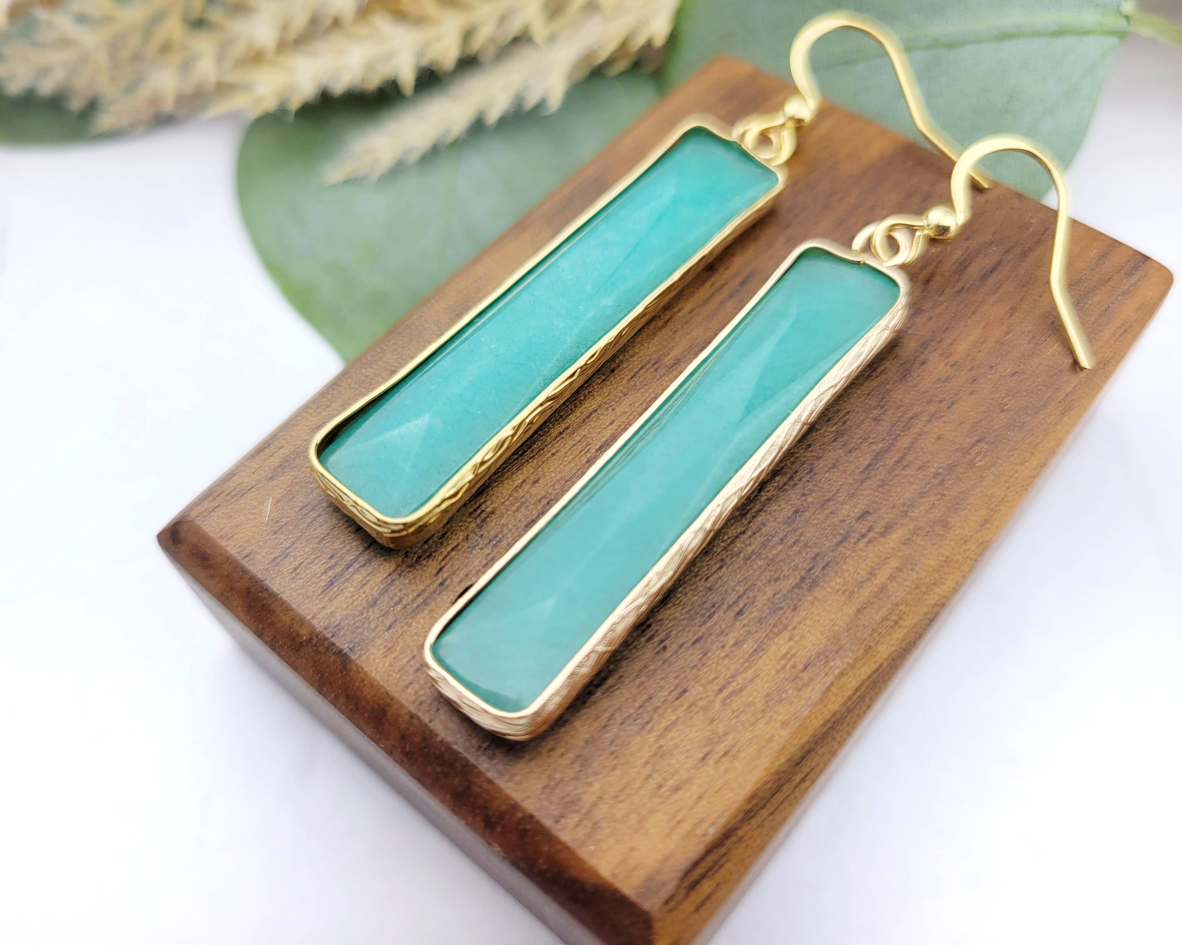 WonderLight Jewelry - Vente Boucles d'oreilles pendantes - Boucles d'oreilles en forme de barre de cristal - Amazonite/Confidence3
