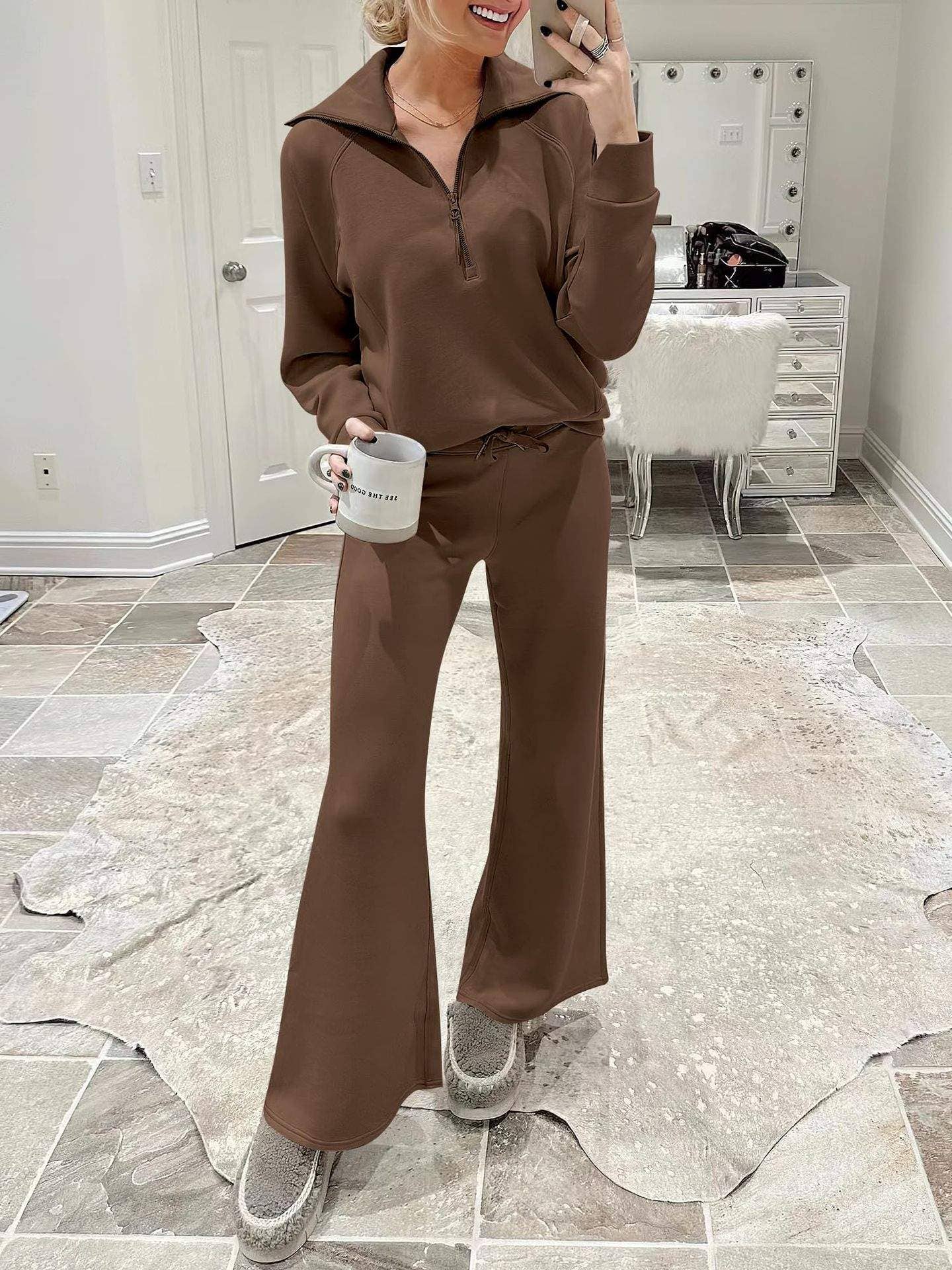 Queen Fashion - Wholesale Top & Skirt Set - Women's - long sleeved sweater wide leg pants two piece set39
