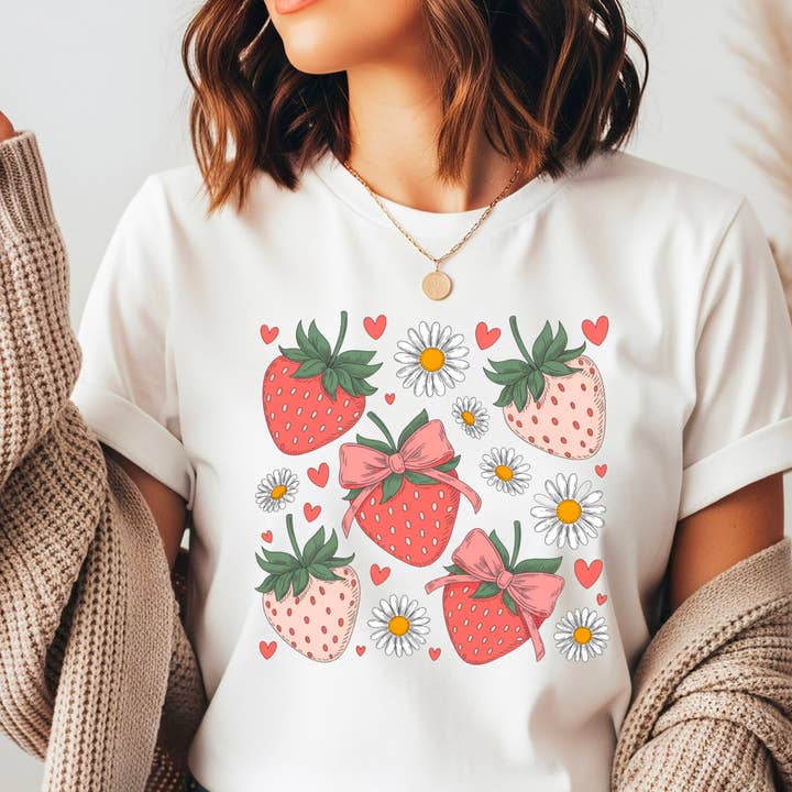Strawberry Coquette Graphic Tee for wholesale by M.B. Paper Design