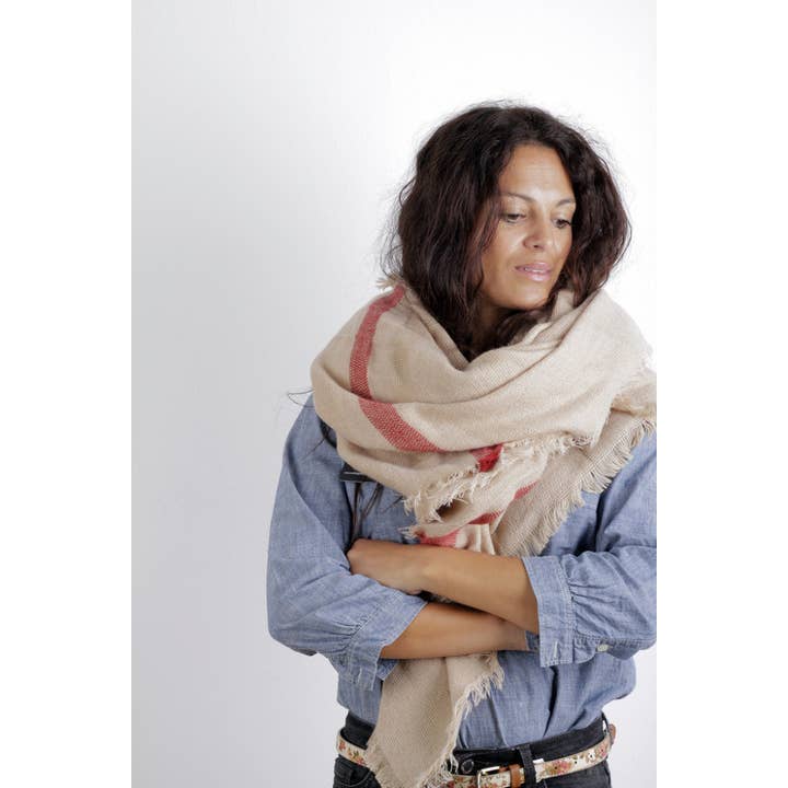 Evidence – Großhandel Schal – Damen – Cecilia Gallerani Schal – 140 x 140 cm – Beige, Ecru, Rot