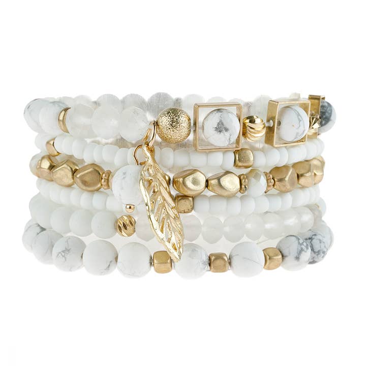 MYS Wholesale Inc - Wholesale Charm/Dangle Bracelet - Natural Stone Mixed Beads Leaf Charm Bracelet