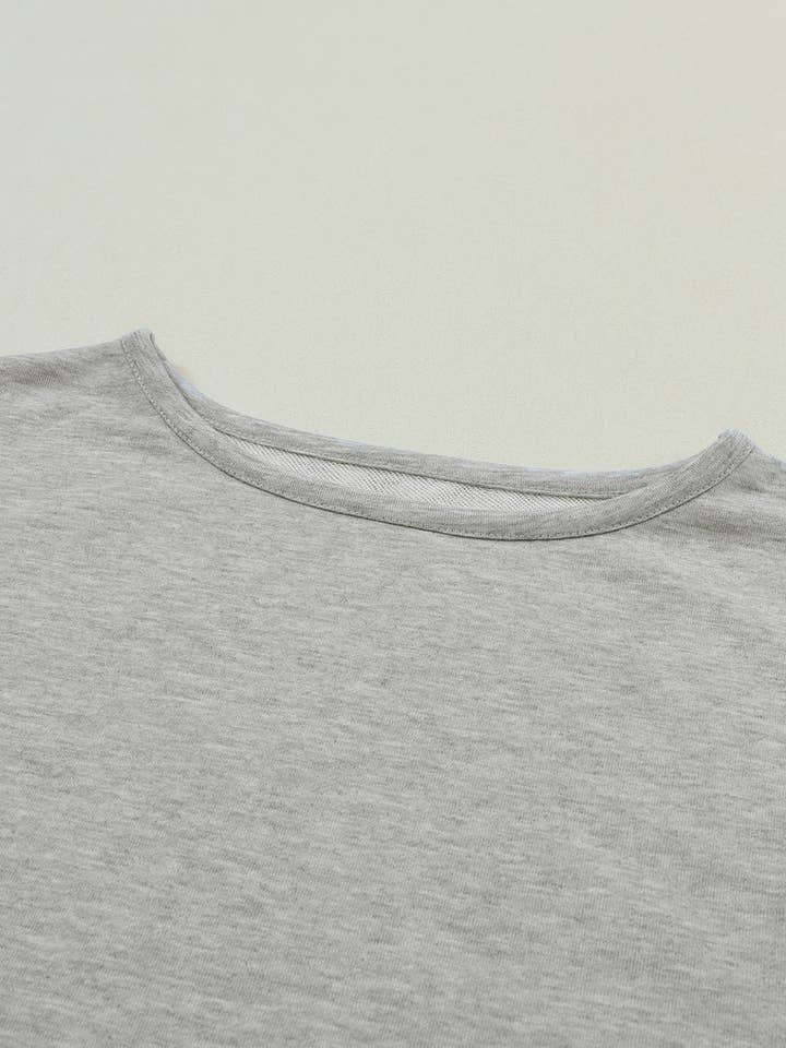 Grey Crinkle Splicing Raw Hem High Low Oversized Blouse for wholesale on Faire3