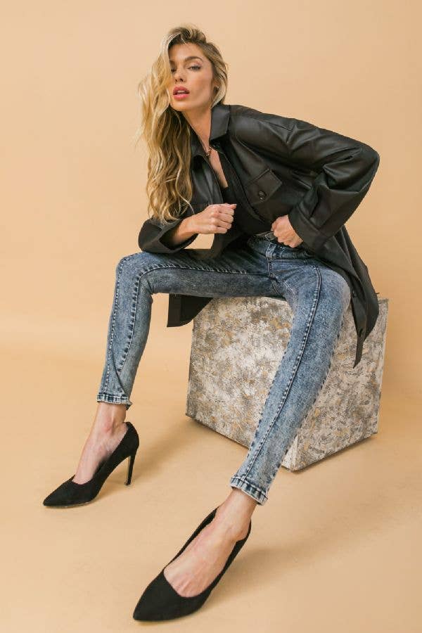 BLACK A faux leather jacket-JJ2419 for wholesale on Faire2