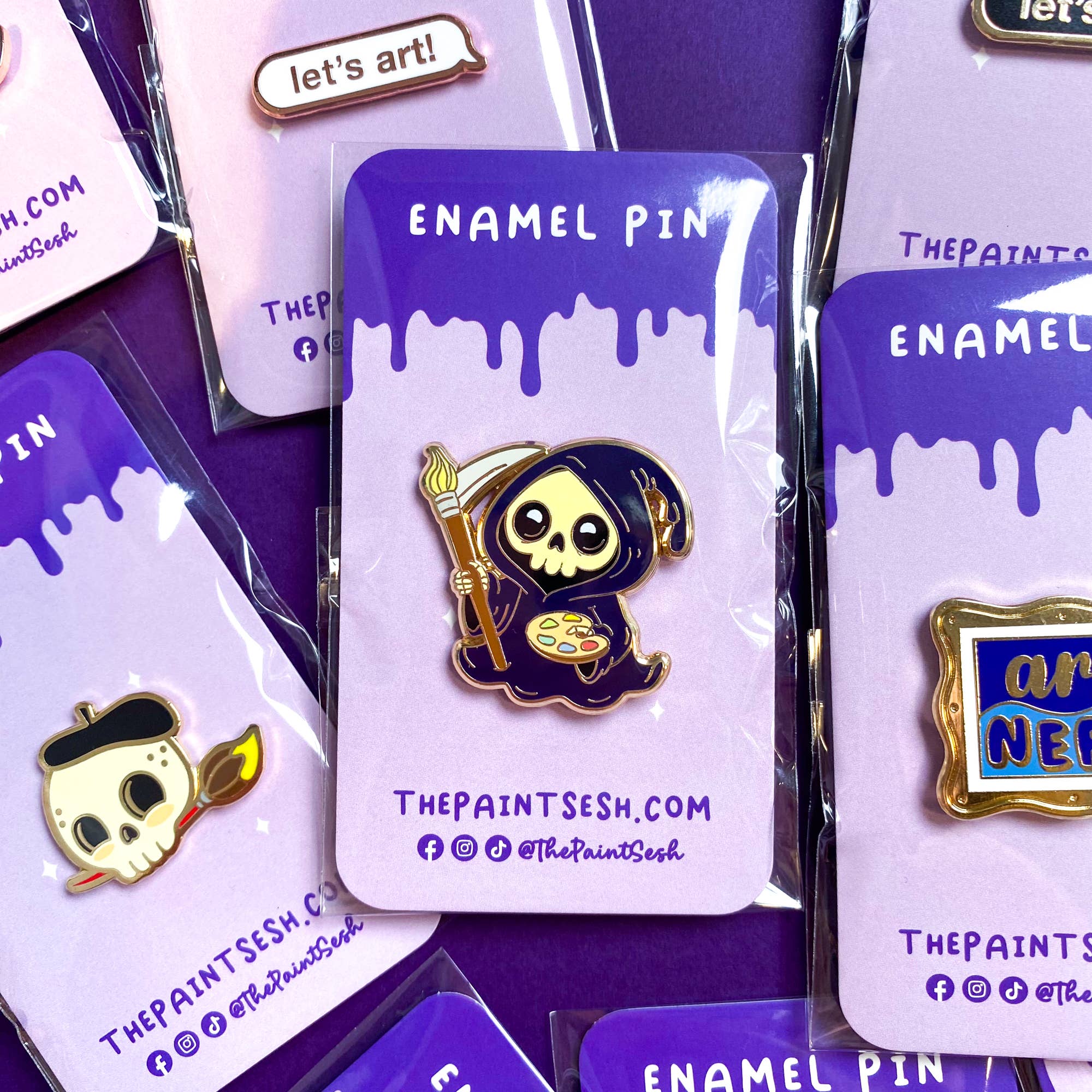 The Paint Sesh - Wholesale Lapel Pin/Button - Grim Reaper Artist Enamel Pin | Spooky Artist Gift Ideas6