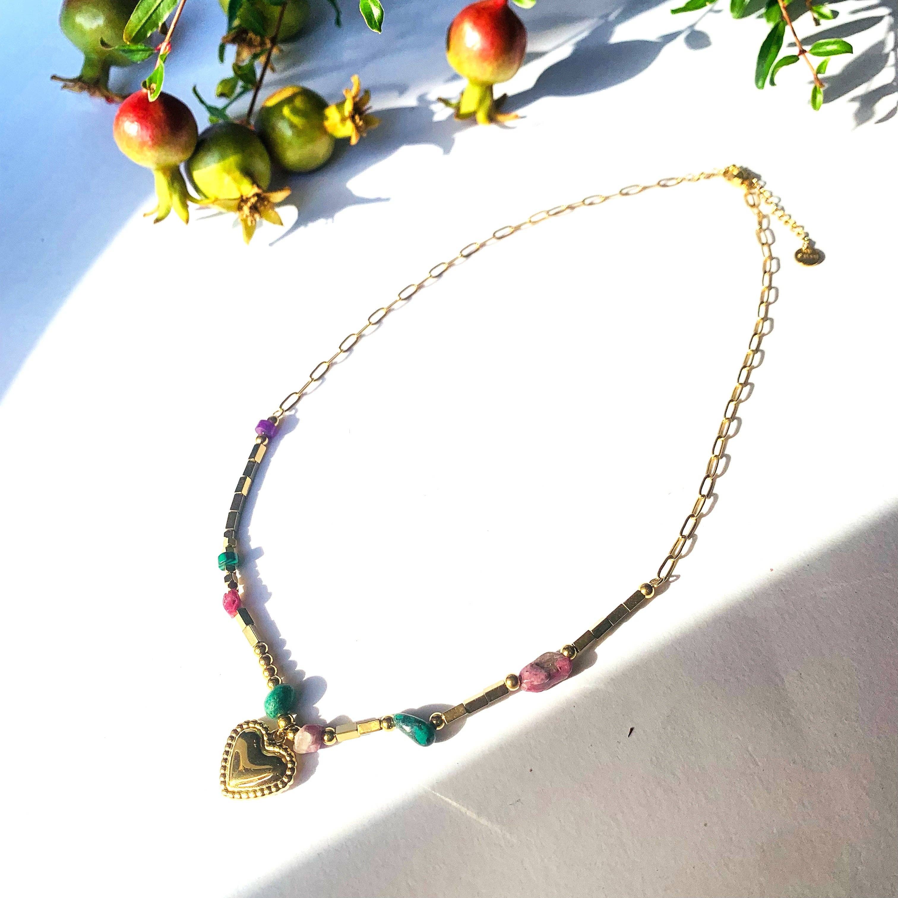 Atisha Spiritual Shop – wholesale Berlockarmband – HEART STONES Armband ~ i rostfritt stål, med hårda stenar och hjärtformade berlocker6