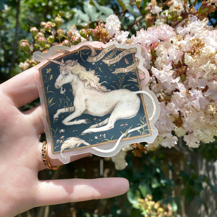 Jessica Roux Illustration - Wholesale Sticker - 3" x 3" I Dwell in Possibility Unicorn Sticker2