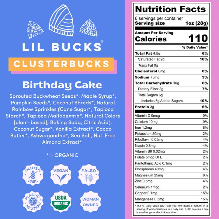 Lil Bucks - Wholesale Snack Bar - Clusterbucks Gut Friendly Granola - Birthday Cake - 6pk2