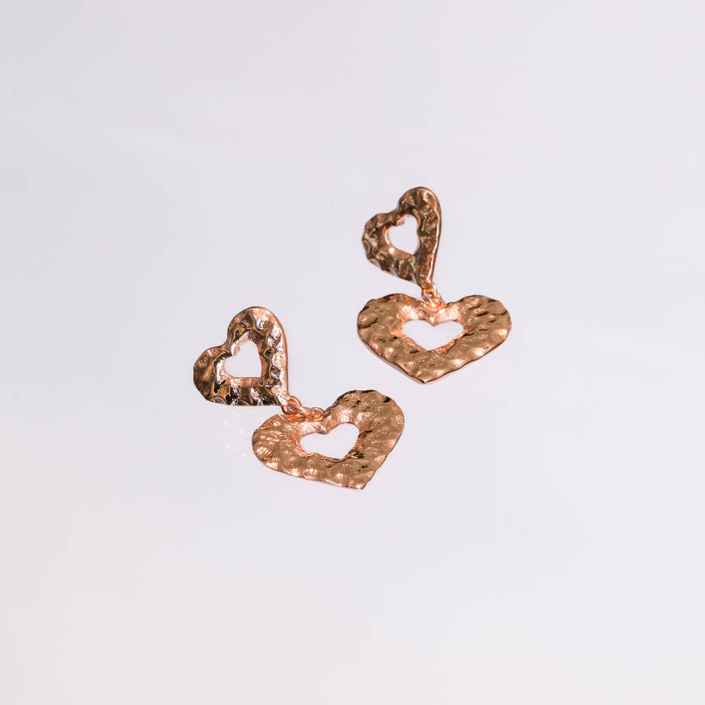 Ethical Global - Wholesale Dangle Earrings - Hammered Heart Dangle Earrings Large (Silver, 14K, Rose)1