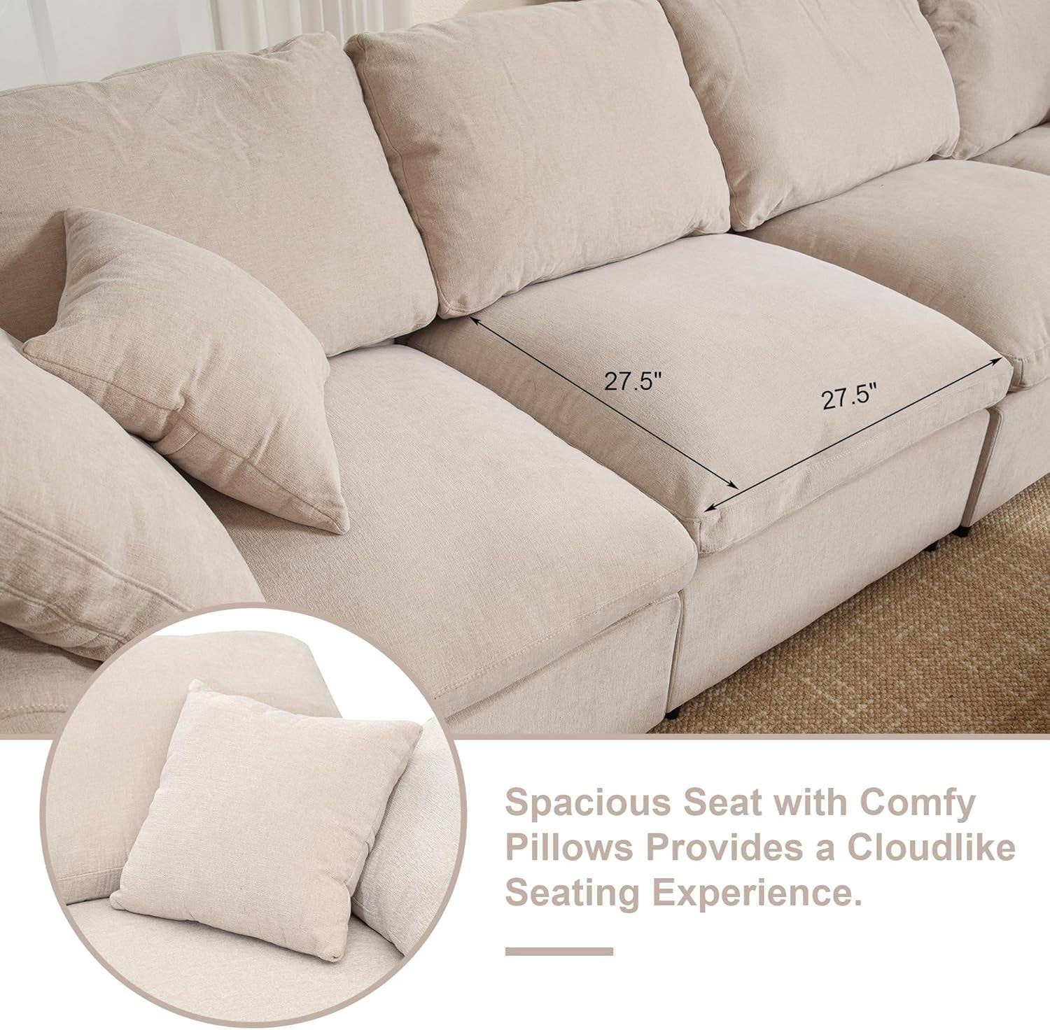 Beige Oversized U Shaped Modular Sectional Sofa with Ottoman for wholesale on Faire2