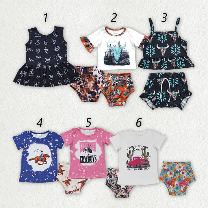 Sibling Baby Girls Western Top Bummies Outfits Sets for wholesale by Aier Wholesale