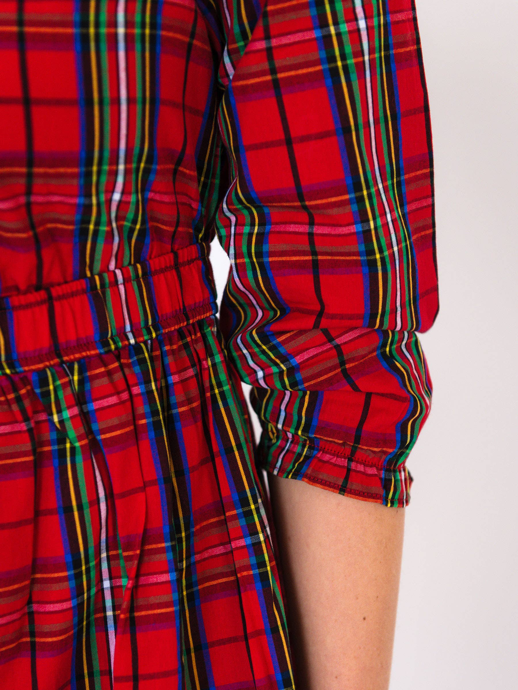 Vermelho Vestido Midi com Camadas e Mangas Bufantes 3/4 Xadrez Vermelho Nicholas para Mulher para venda a revendedores na Faire6