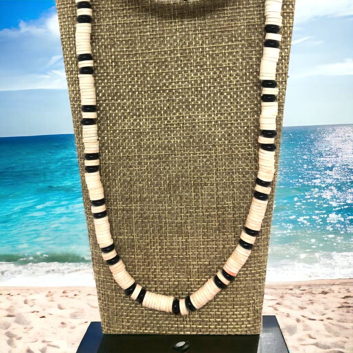 Chill - Ensemble Collier Ras-du-Cou et Bracelet Noir & Blanc - Unisexe pour la vente par Exotic by Nature Jewelry