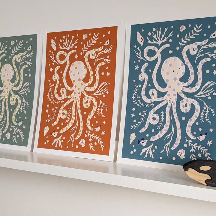 Slow Sunday - Wholesale Art Print - ‘Occy Octopus’ Friendly Sea Creature Fine Art Print For Children4