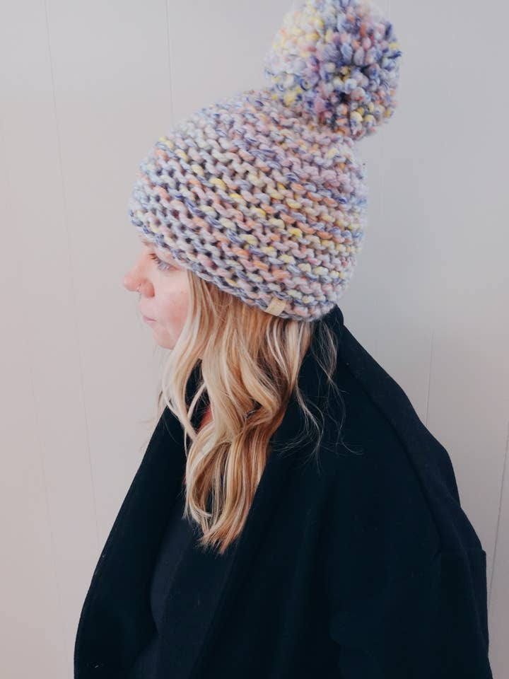 Oversized Pom Beanie Multi-tonal for wholesale by Cristin Rae Knits