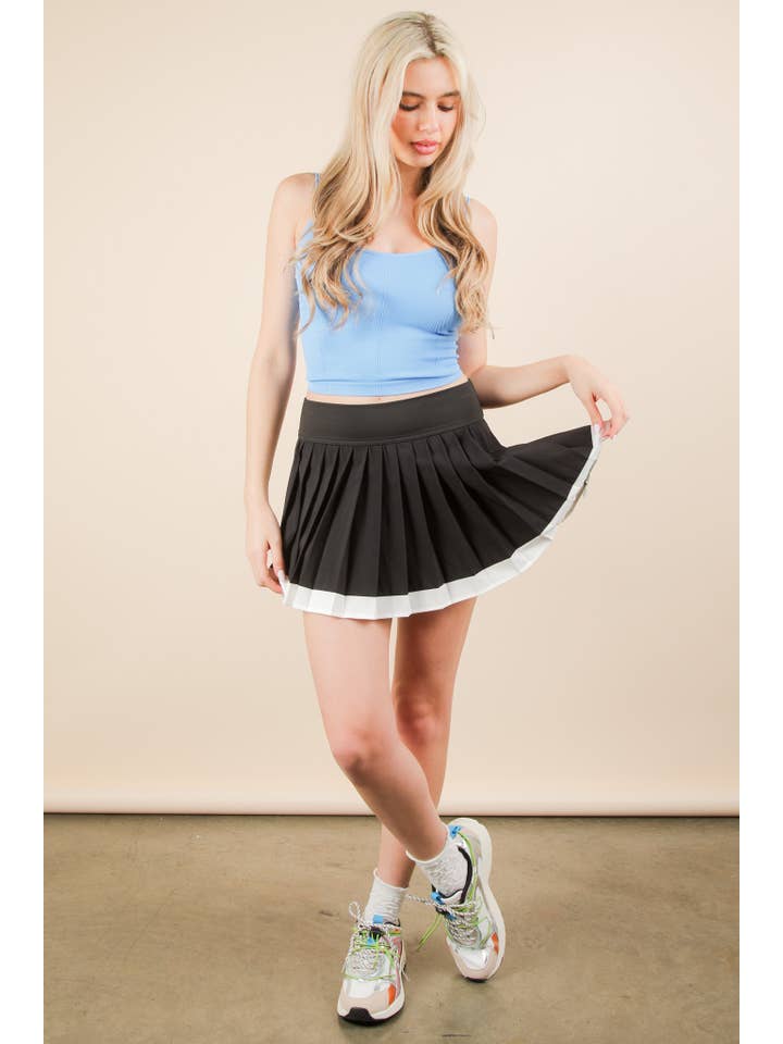 VERY J - Wholesale Athletic Skirt - Women's - NS50132-Two Tone Pleated Activewear Mini Skirt with Shorts17