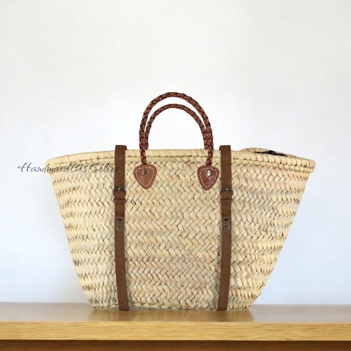 HandmadeBestSeller - Wholesale Basket - Straw Backpack Tote, Shopping Basket with Leather Straps1
