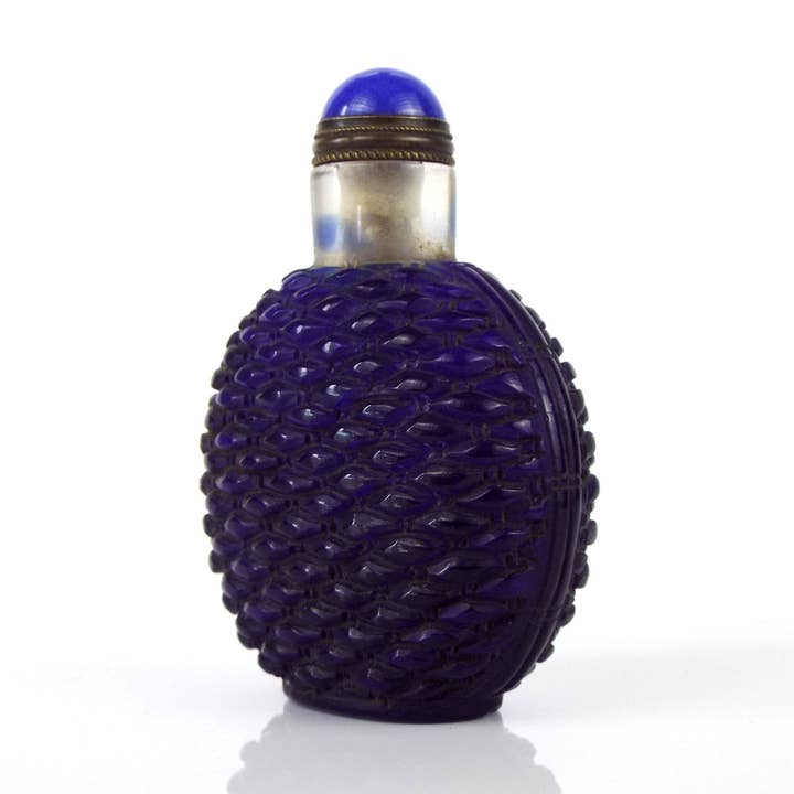 Antique Chinese Blue Carved Glass Snuff Bottle for wholesale by Vintagecollection888