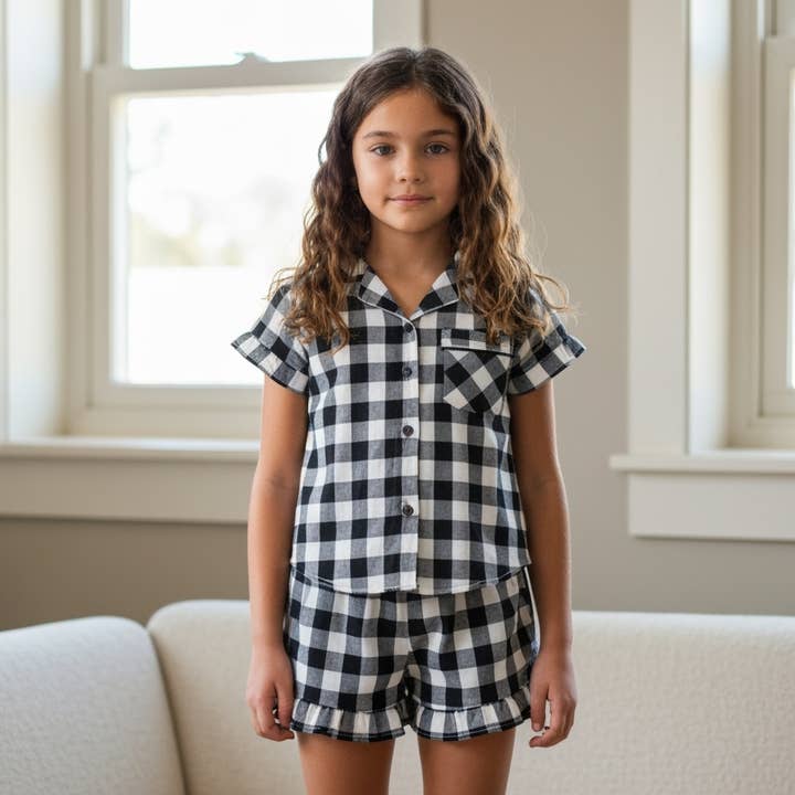 Skräddarsytt Rynkat Bomullsrutigt Pyjamasset för Barn för wholesale av The Blissful