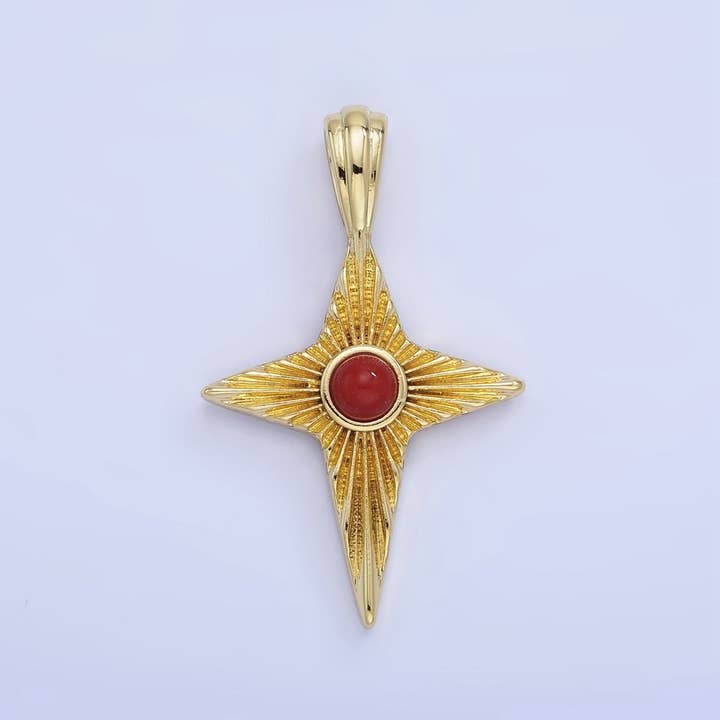 Pingente Estrela de Explosão Solar Celestial de Cornalina com Ouro 14K | AA1247 por atacado de Aim Eternal
