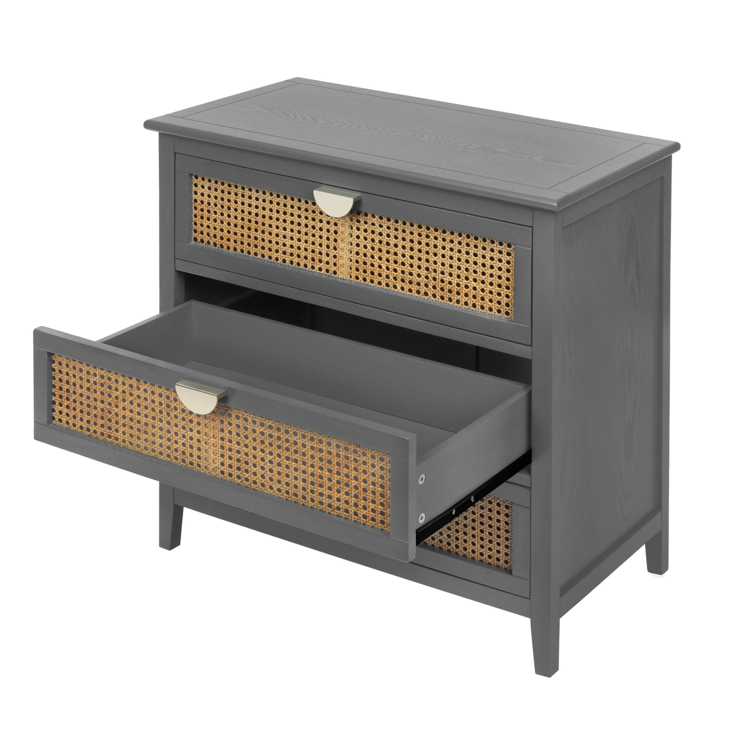 39F Inc. - Wholesale Cabinet - Gray 3-Drawer Cabinet with Natural Rattan Fronts11