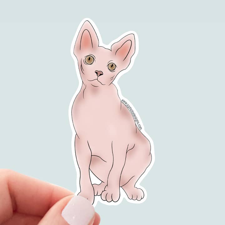 Sphynx Cat Sticker - Hand-Drawn Vinyl Decal for wholesale by JC Pet Designs
