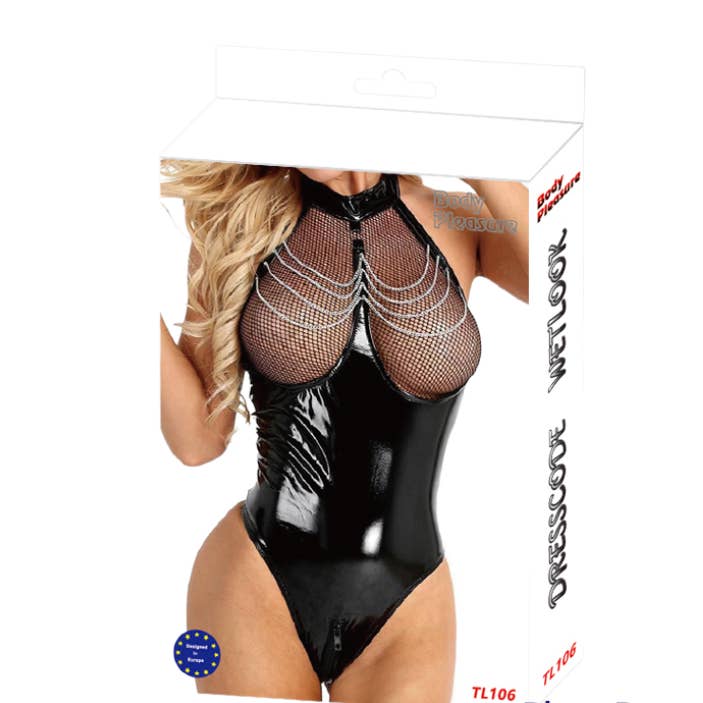 Body Pleasure - TL106 - Wet Look Open Breast Body - One Size Fits Most - Color Box for wholesale by Kinky Pleasure