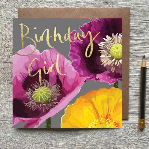 BG 02 - Birthday Girl Poppies Greeting Card for wholesale by Sarah Kelleher