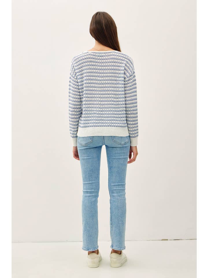 Be Cool - Wholesale Knit Sweater - Women's - LONG SLEEVE STRIPED CROCHET SWEATER