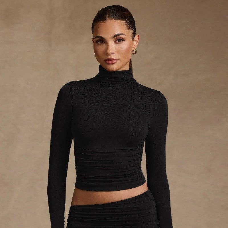 Plush Looks - Wholesale Knit Top - Women's - High Neck Long Sleeve T-Shirt10