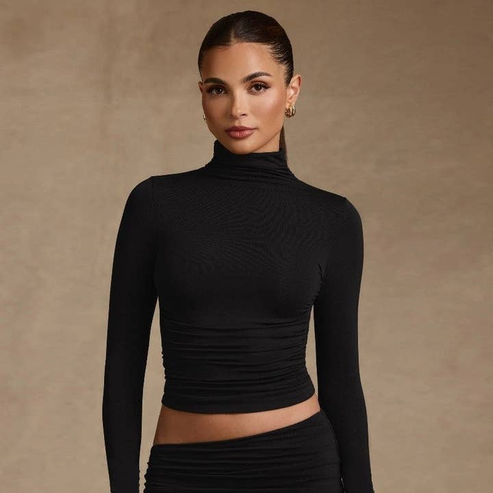 Plush Looks - Wholesale Knit Top - Women's - High Neck Long Sleeve T-Shirt10