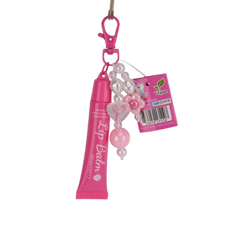 Charm Lip Balm – Strawberry Scent (Backpack Clip) for wholesale by fondbeauti