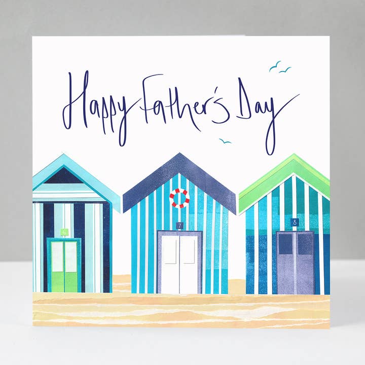 Happy Father's Day Beach Huts Card for wholesale by Fiona Clabon Illustration