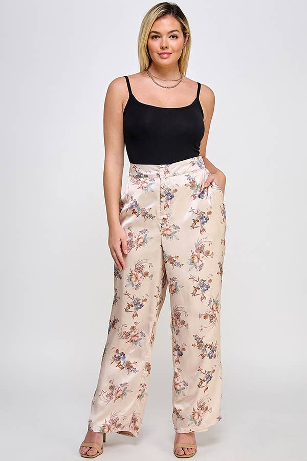 Haute Fox Plus Size & Contemporary - Wholesale Broek - Dames - Plus Size Satijnen Bloemenbroek SS2391P-P8