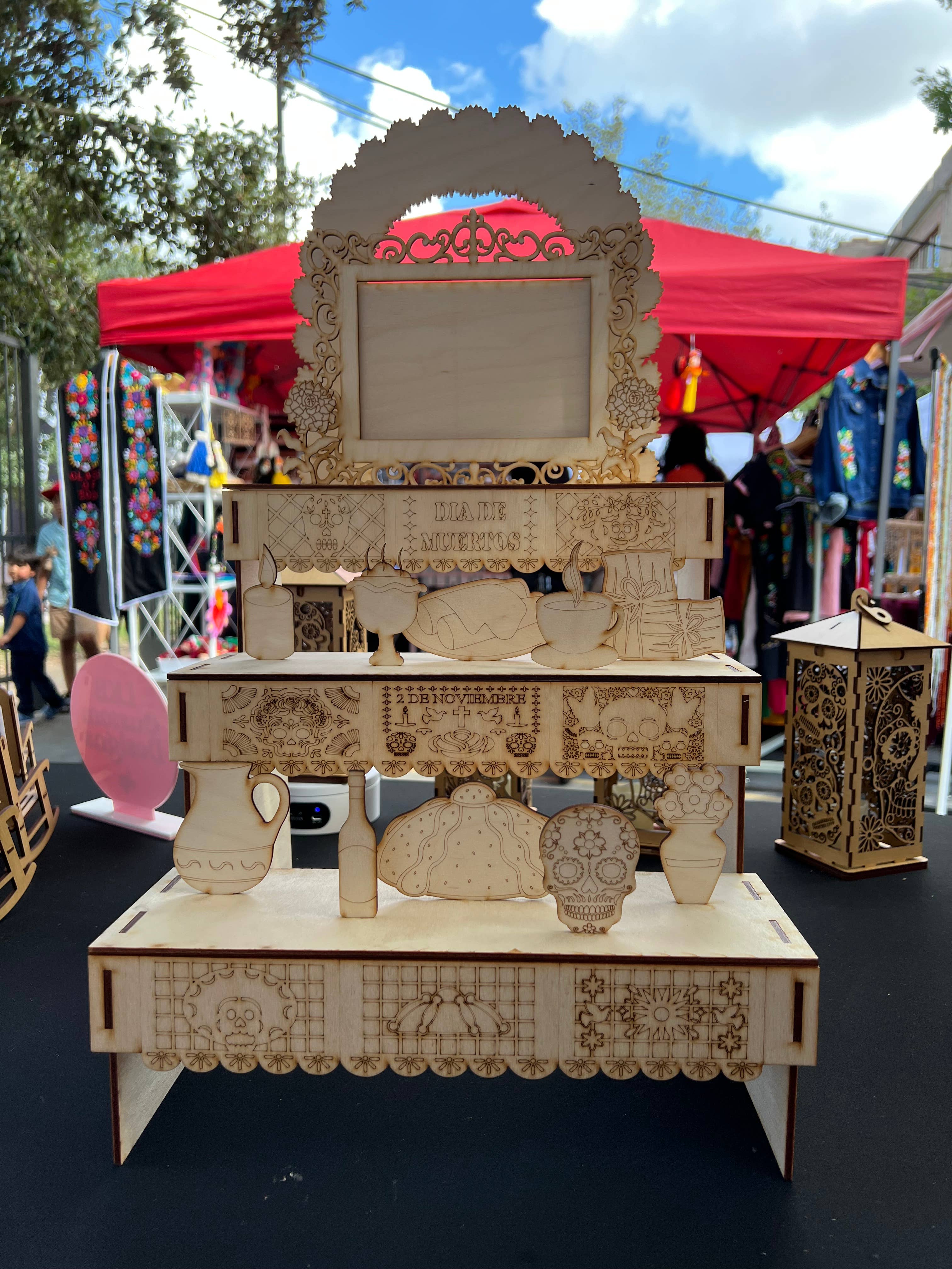 LKB Custom Designs - Wholesale Decorative Tabletop Object - Dia de los Muertos Ofrenda Wooden Unpainted 0