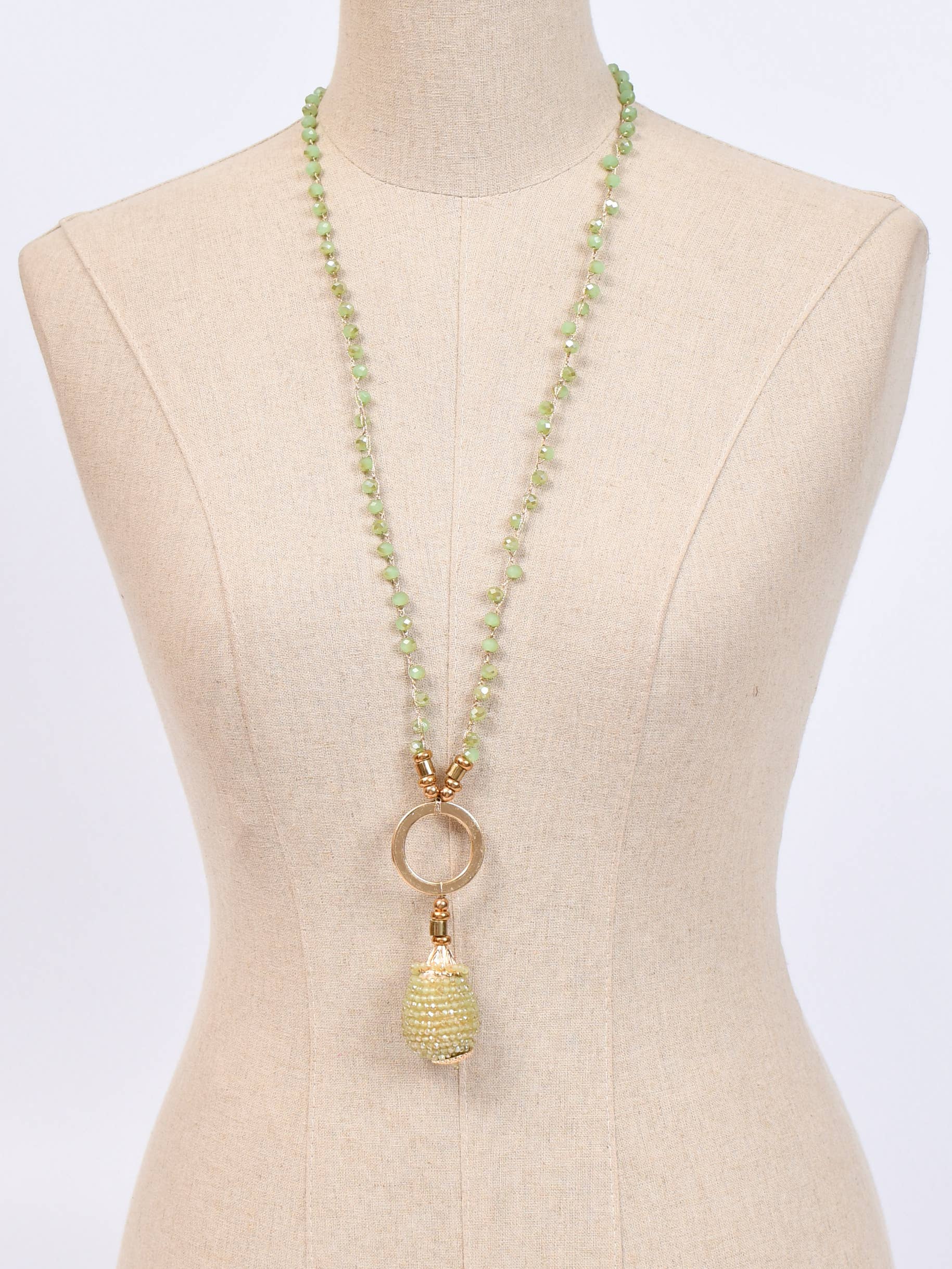 GREEN Long pendant necklace with crystal beads for wholesale on Faire