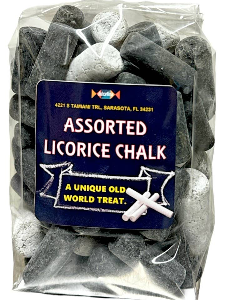 Assorted Licorice Chalk 10oz Bag for wholesale by Dulcefina Chocolate and Sweets