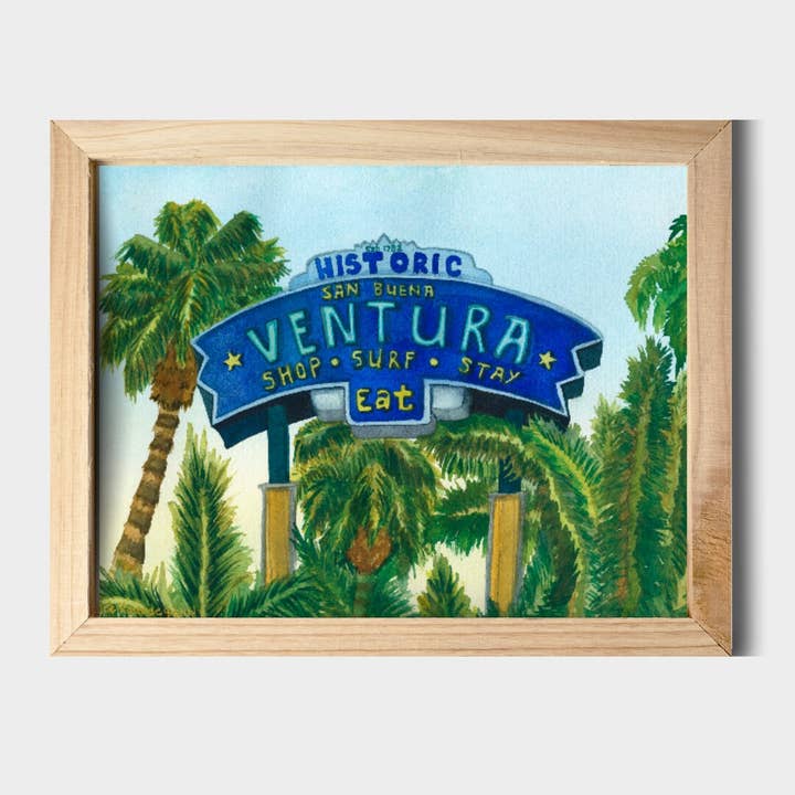 Ventura historisk tegn akvarel kunst 11 „x14" tryk for engroshandel hos Chloe Marie Hourdequin Designs