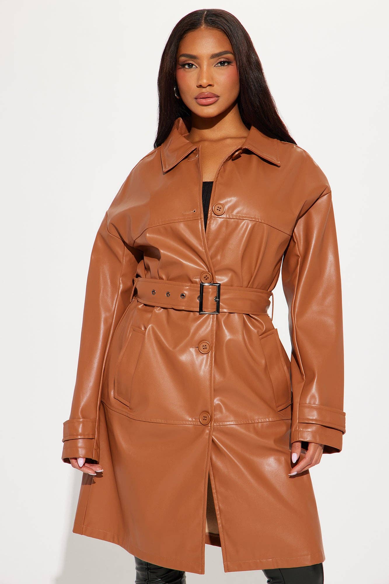 5besties inc - Wholesale Trench Coat - Women's - FAUX LEATHER TRENCH COAT0