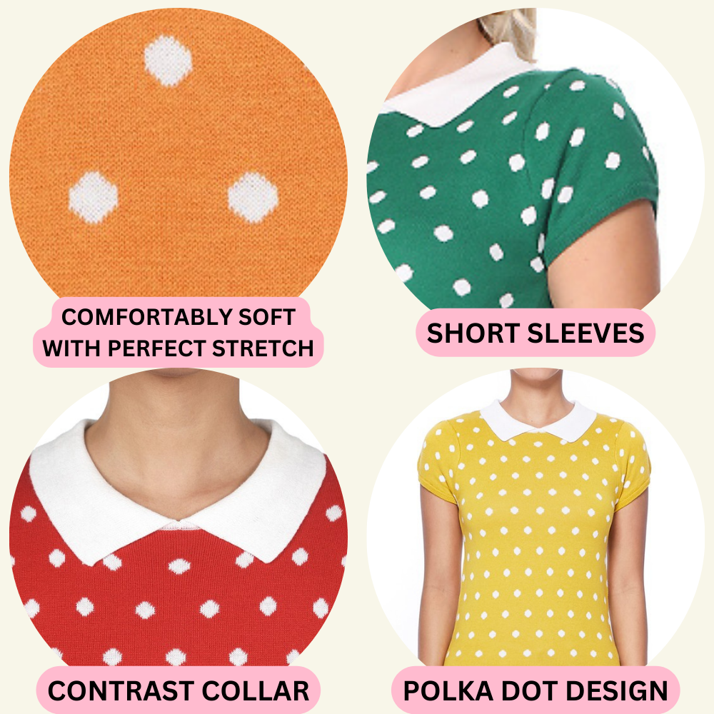 Mak - Vente Pull en maille – femme - Pull en jacquard à pois à manches courtes MK36732