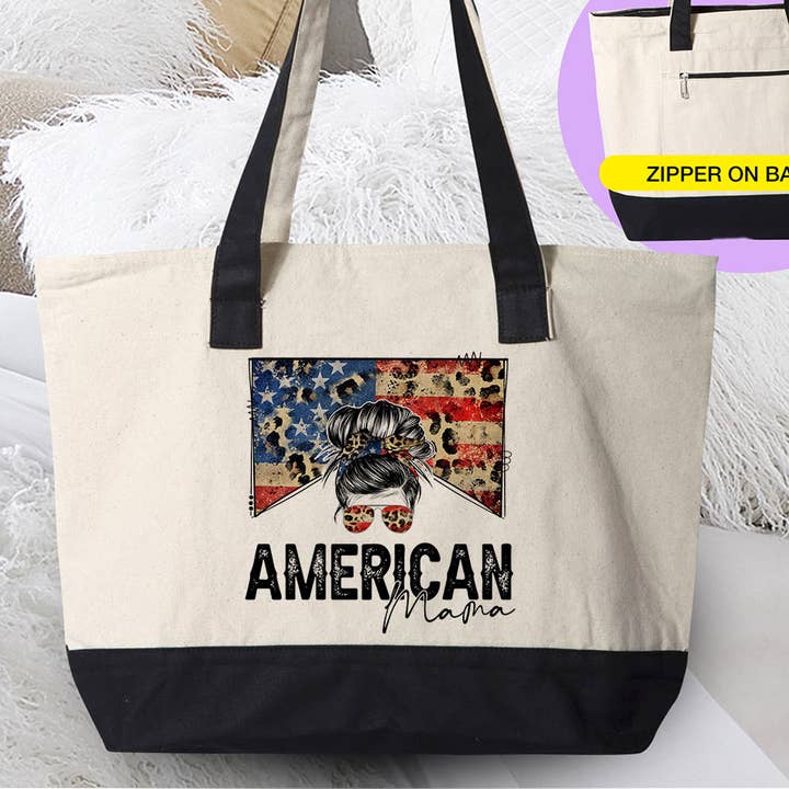 American Mama USA - Bolso de lona con cremallera para mamá para venta al por mayor de House Of Rodan