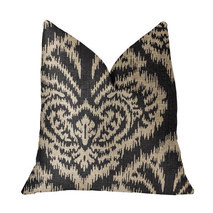 Coussin décoratif de luxe noir et beige Floral Fantasy pour la vente par Plutus Home Brands