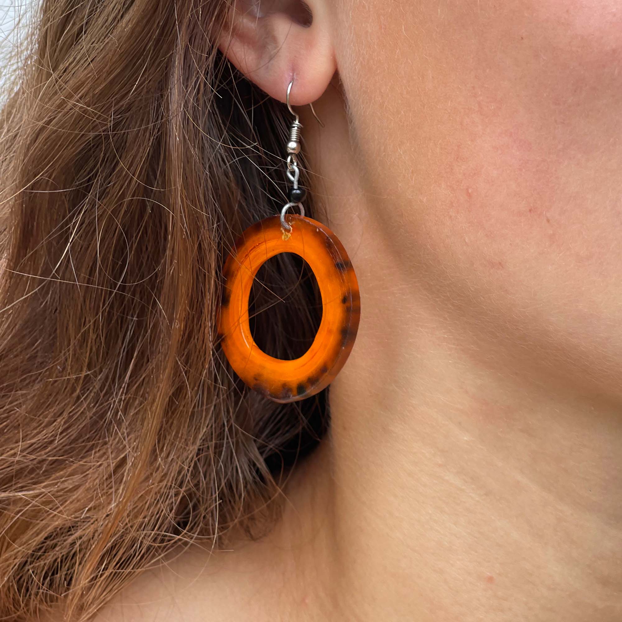 Global Crafts - Wholesale Dangle Earrings - Elongated Dangle Horn Earrings, Orange1
