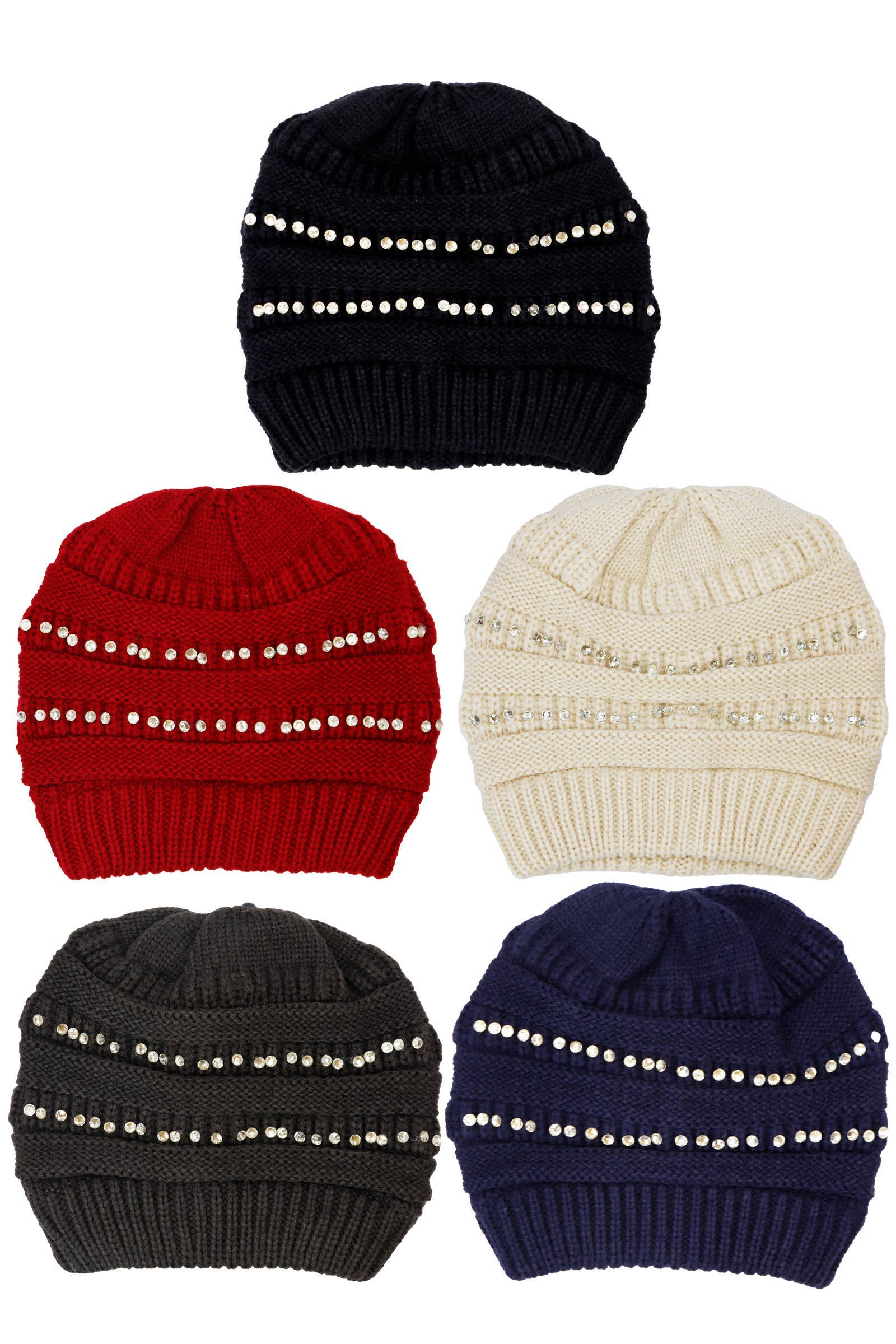 ASSORTED Bling Rhinestone Chunky Cable Knitted Beanie for wholesale on Faire1