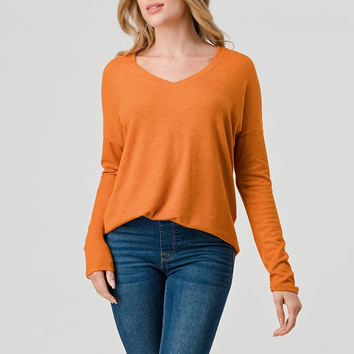 Heimious – Engroshandel Strikket top - Dame – Langærmet V-hals børstet strik top, 273851