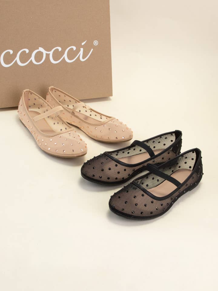 CCOCCI - Wholesale Flats – Women’s - SF9787 RHINESTONE EMBELLISHED MESH MARY JANE FLATS5