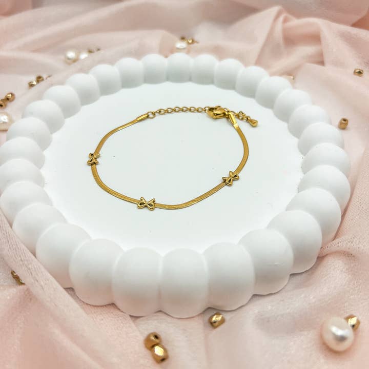 Fiona Grace - Wholesale Link & Chain Bracelet - Mini Bow Accent Snake Chain Bracelet – Gold Plated & Waterproof2