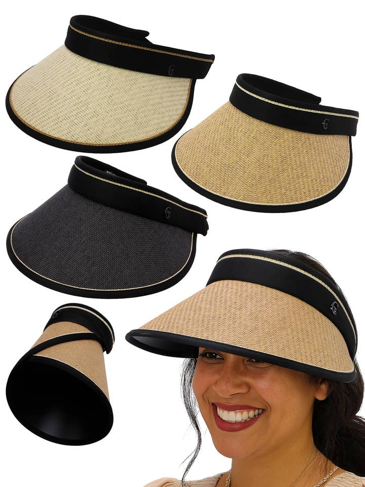 Pack And Go Paper Straw Roll-up Sun Visor for wholesale by Cap Zone